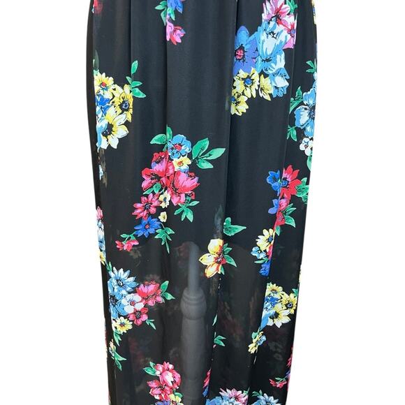 La Scala Black maxi Dress with Floral Accents flowy spring sheer multicolor - Picture 3 of 6